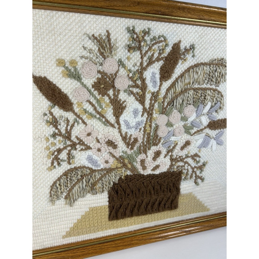 VTG Mid Century Framed Floral Still Life Crewel Embroidery Needlepoint 20"x23" - Picture 2 of 5